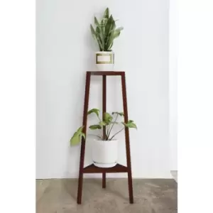 Image of Decorotika Buono Handmade Natural Solid Wood Two Tiers Plant Stand Plant Organizer Plant Holder Handmade Decorative Stand - Dark