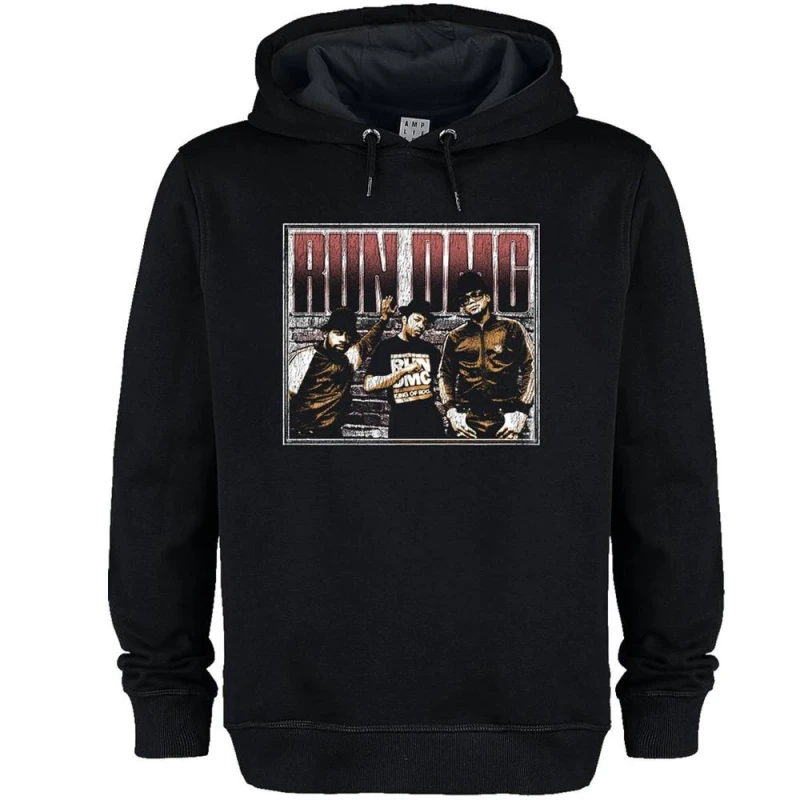 Image of Amplified Mens Halved Threshed Run DMC Hoodie in Black Size: XS Black Male XS