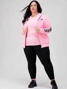 Image of adidas Linear French Terry Full Zip Hoodie (Plus Size) - Light Pink, Size 2X, Women