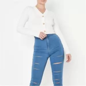 Image of Missguided Button Crop Cardigan - White