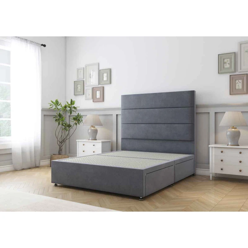 Image of Sloomy Texas Steel Plush Divan Bed Base 2 Drawers Same Side With 26" Strutted Headboard 4'6 Double