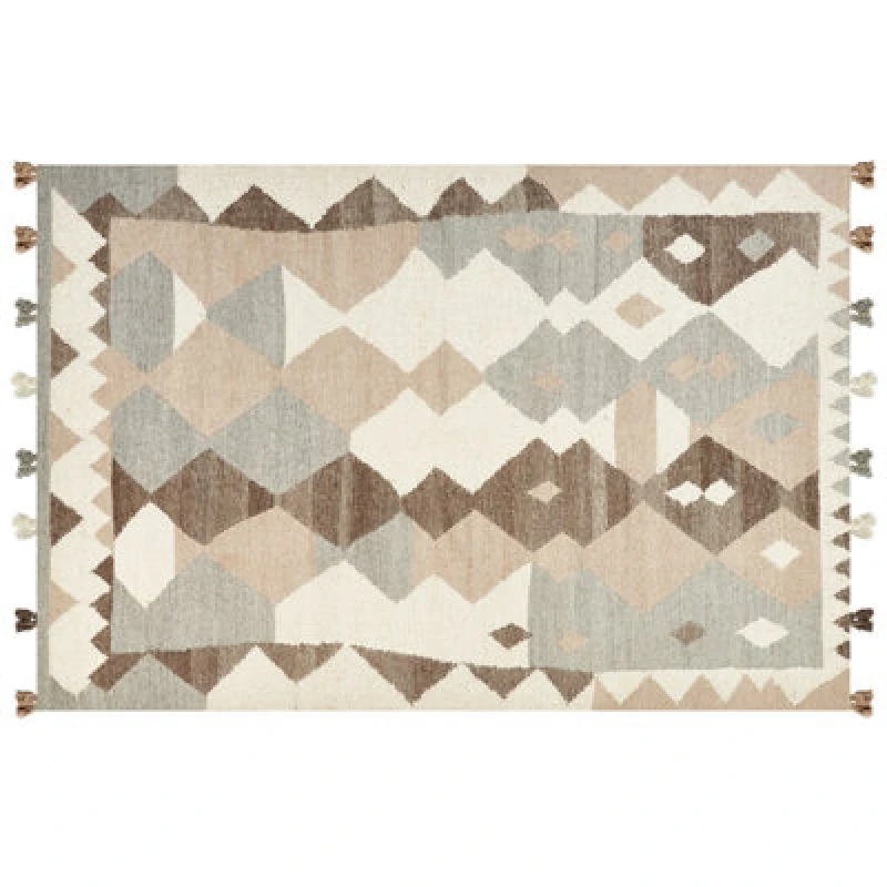 Image of Beliani Rug Aralez Beige 200 X 300 Cm Wool Kilim