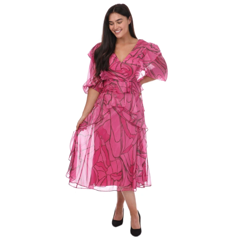 Image of Ted Baker Victoir Ruffled Print Pinafore Dress - Pink Pink 6