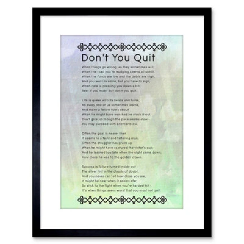 Image of Artery8 Wall Art Print Don't You Quit Poem Motivation Quote Artwork Framed 9X7 Inch