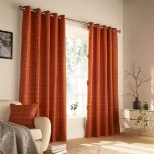 Image of Ellis Windowpane Check Eyelet Curtains Burnt Orange