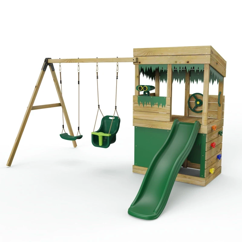 Image of Rebo Wooden Lookout Tower Playhouse with 6ft Slide - Zion Natural