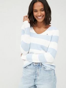 Image of Tommy Hilfiger Hayana V-Neck Knitted Jumper - Blue/White