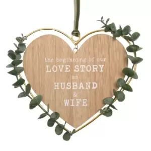 Image of Love Story 'Husband & Wife' Heart Plaque with Leaves