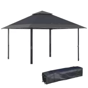 Image of Outsunny 4 x 4m Pop-up Gazebo Double Roof Canopy Tent with UV Proof, Roller Bag & Adjustable Legs Outdoor Party, Steel Frame, Grey