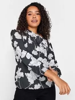 Image of M&Co Floral Bow Neck Bubble Hem Blouse, Black, Size 14, Women