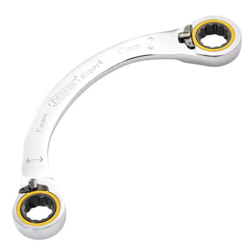Image of Draper Expert Hi Torq Double Ring Ratchet Half Moon Spanner 8242RMM Range Metric: 15mm x 17mm
