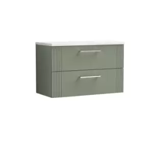 Image of Nuie Deco 800mm Wall Hung 2 Drawer Vanity & Sparkling White Laminate Top - Satin Reed Green