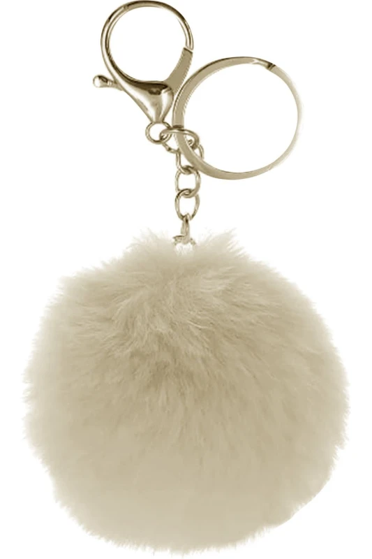 Image of Hy Faux Fur Pom Pom Keyring in Cream Cream Unisex One Size