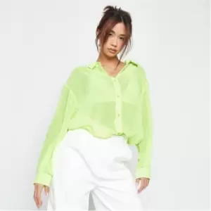 Image of Missguided Oversized Sheer Beach Cover Up Shirt - Green