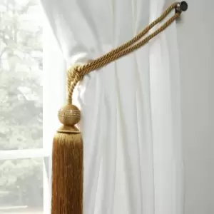 Image of Galaxy Diamante Embellished Tasselled Tie Back, Ochre - Emma Barclay