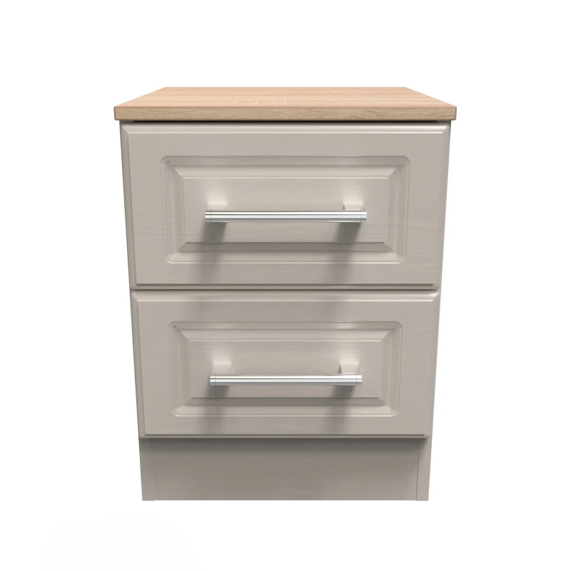 Image of Sevilla Ready Assembled Matt Beige Light Oak Effect 2 Drawer Bedside Chest (H)505mm (W)395mm (D)415mm