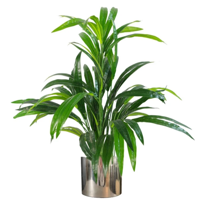 Image of Leaf Artificial Plant Bamboo Silver Metal Planter 65cm Realistic Leaf Design Botanik Green