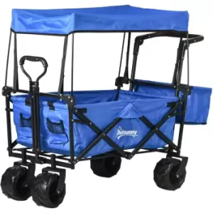 Image of DURHAND Outdoor Push Pull Wagon Stroller Cart w/ Canopy Top Blue - Blue