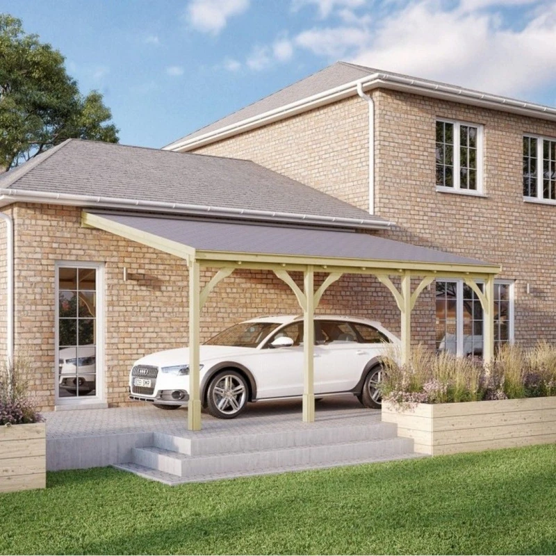 Image of Rutland County Garden Furniture Ltd Felt Shingle Roof Car Port 4 Post, Wood, L250 x W650cm - Rustic Brown in Light Green Light Green Unisex