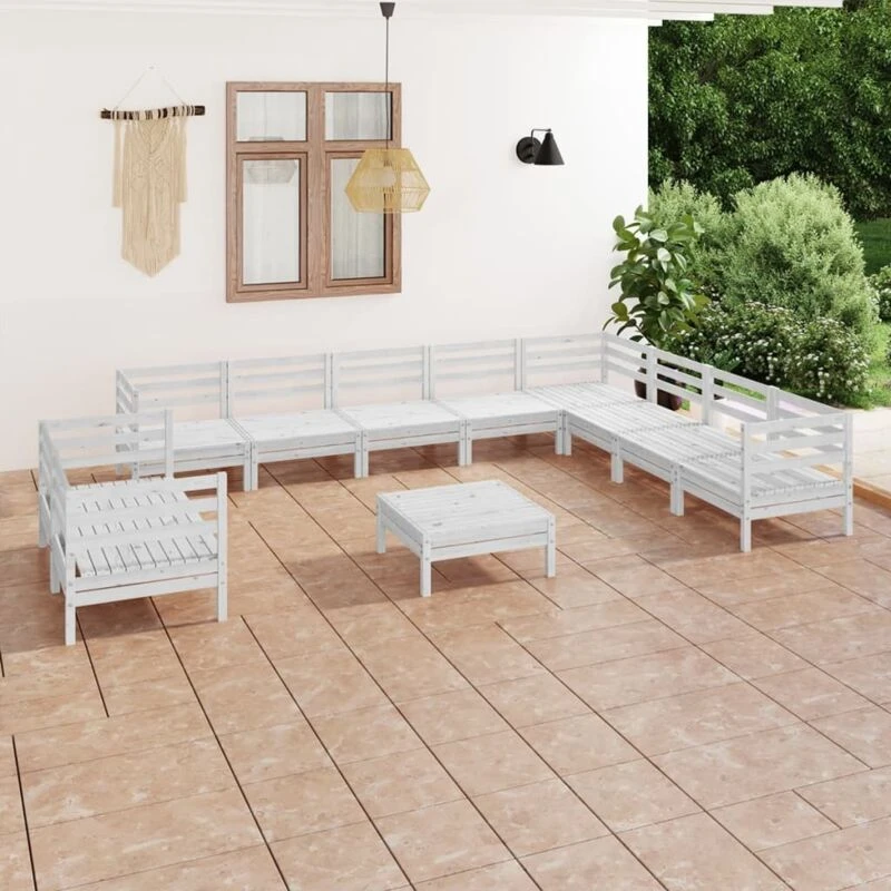 Image of VIDAXL 11 Piece Garden Lounge Set Solid Wood Pine White Vidaxl 8720286689554