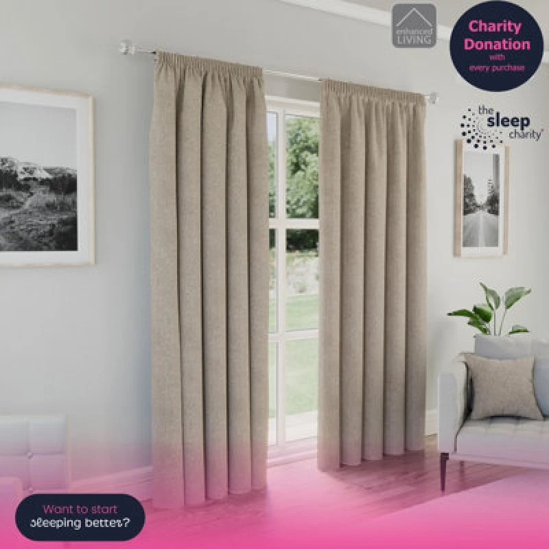 Image of Dallas Thermal Ready Made Blackout Pencil Pleat Curtains Natural