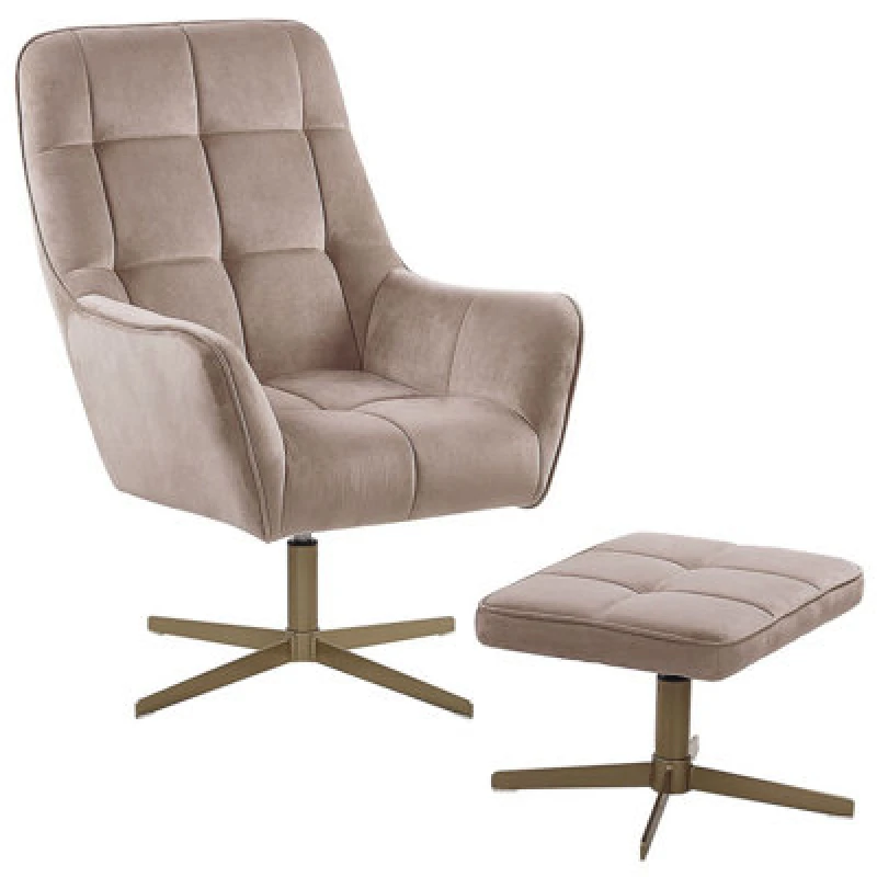 Image of Beliani Swivel Armchair Molle With Footstool Velvet Beige
