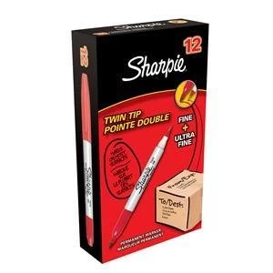 Image of Original Sharpie Twin Tip Permanent Marker Red Pack of 12
