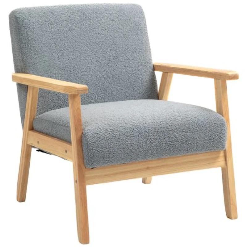 Image of HOMCOM Accent Chair w/ Wood Frame Wide Seat Cashmere Armchair Grey 835-233V71GY