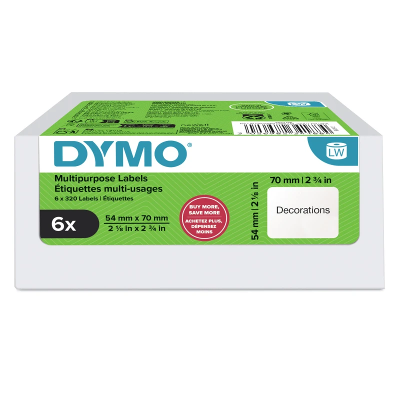 Image of Dymo DYMO LW MULTI-PURPOSE LABELS 74x70MM 6 ROLLS White Self-adhesive printer label 2234188