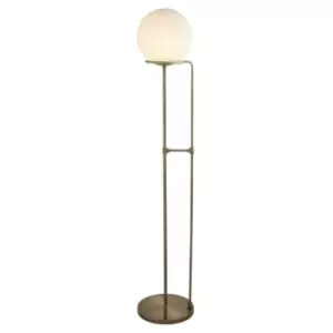 Image of Searchlight Sphere - 1 Light Floor Lamp White, Antique Brass with Glass Shade, E27