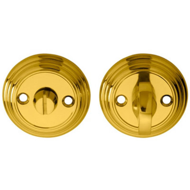 Image of Loops Bathroom Thumbturn And Release Handle Reeded Design 55mm Dia Polished Brass Metallics unisex