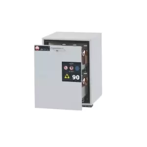 Image of asecos Type 90 fire resistant add-on drawer unit for hazardous goods, HxW 800 x 593 mm, 1 drawer, 1 perforated steel insert, 1 pull-out level, light g