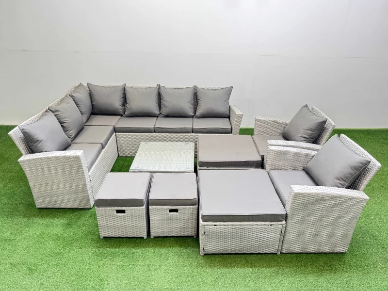 Image of Fimous 12 Seater Corner Sofa Sets with Square Coffee Table Chair 4 Footstools Light Grey Mixed Light Grey Unisex