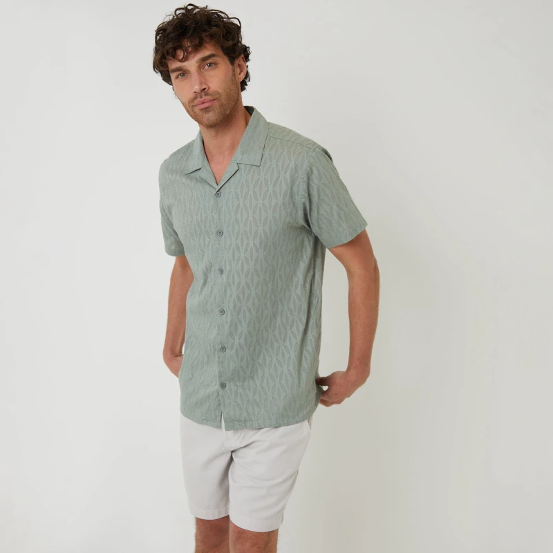 Image of Threadbare Cotton Pluck Textured Short Sleeve Shirt Pale Green male M