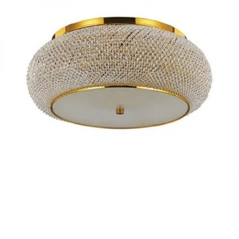 Image of Ideal Lux Pasha' - 10 Light Ceiling Flush Light Gold with Crystals, E14