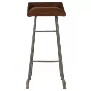 Image of Bar Stool in Brown Leather Effect and Metal