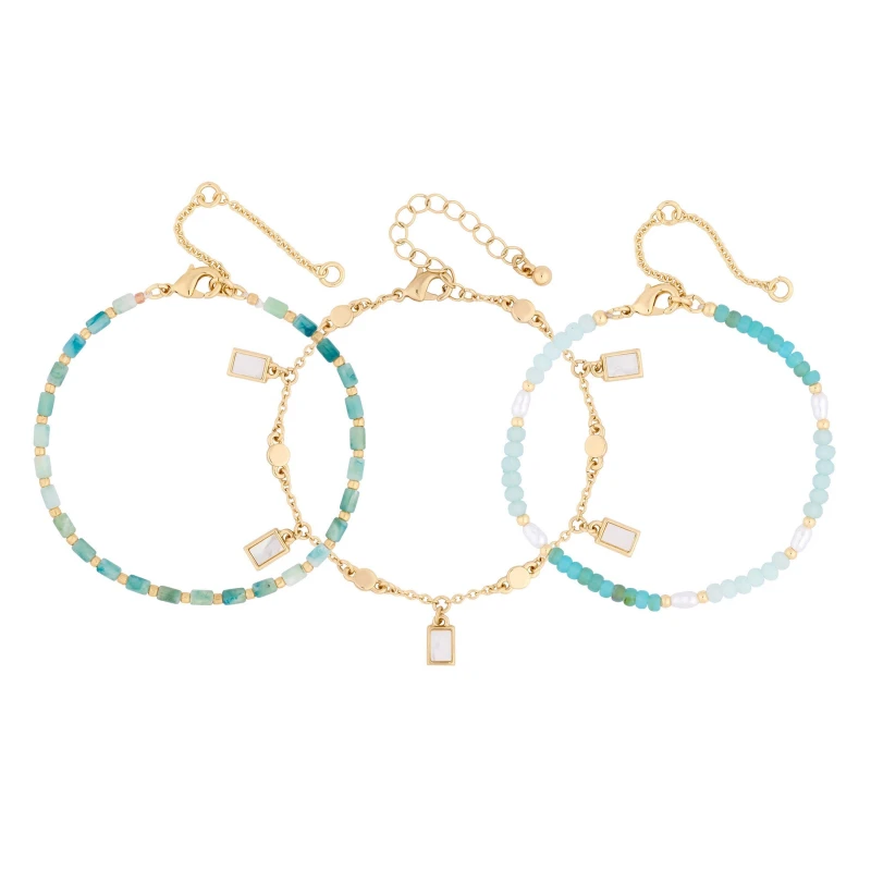 Image of Mood Gold Bead And MOP Charm Bracelet - Pack of 3 Charm Bracelets One Size Gold 87952610000