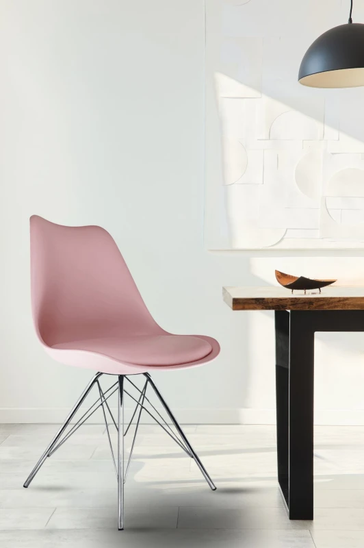 Image of Fusion Living Soho Plastic Dining Chair with Chrome Metal Legs Dusty Pink