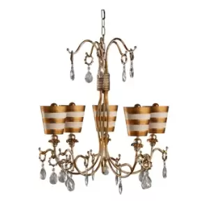 Image of 5 Bulb Chandelier Hanging Pendant LIght Gold & Cream Patina LED E27 40W Bulb