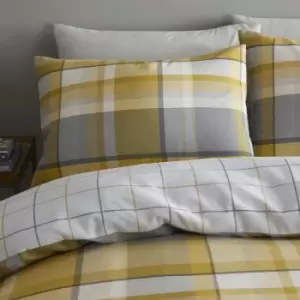 Image of Catherine Lansfield Brushed Tartan Check Reversible Standard Pillow Cases, Ochre, Pair