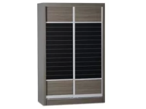 Image of Seconique Lisbon Black Wood Grain Effect Sliding Door Double Wardrobe Flat Packed