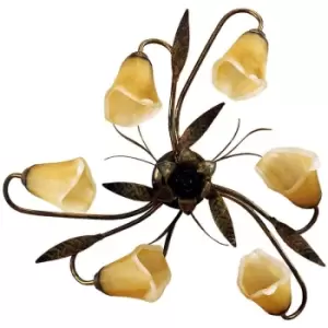 Image of Onli Alga Multi Arm Semi Flush Ceiling Lamp, Glass Shades, 6x E14