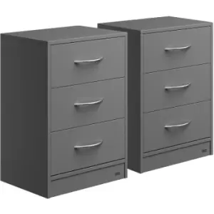 Image of Bedside Table With 3 Drawers 54x39x28cm Cable Routing Wall Mounting Box Spring Bed Bedroom Nightstand Anthrazit 2er (de) - Casaria