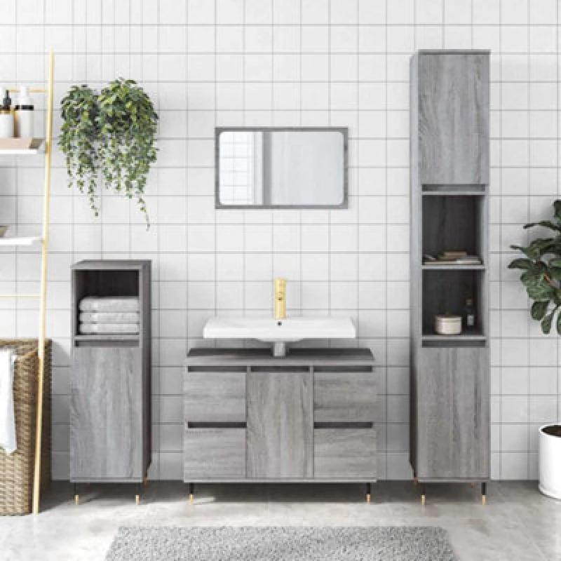 Image of Vidaxl Bathroom Cabinet Grey Sonoma 80X33X60 Cm Engineered Wood