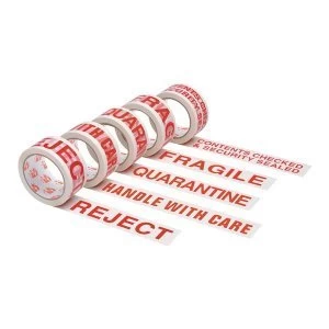 Image of 5 Star Office Printed Tape Quarantine Polypropylene 48mm x 66m Red on White Pack of 6