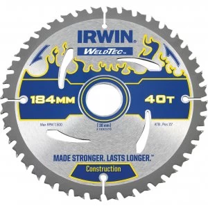 Image of Irwin Weldtec Construction Saw Blade 184mm 40T 30mm