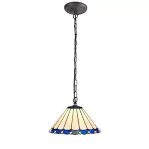 Image of 1 Light Downlighter Ceiling Pendant E27 With 30cm Tiffany Shade, Blue, Crystal, Aged Antique Brass - Luminosa Lighting