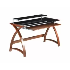Image of Jual Helsinki Large Curve Glass Laptop Desk with Keyboard Tray, Walnut