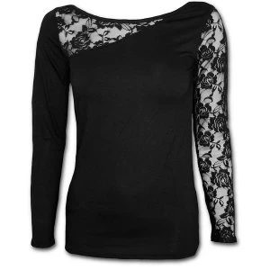 Image of Gothic Elegance Lace One Shoulder Womens Large Long Sleeve Top - Black