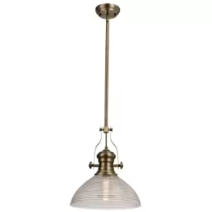 Image of Telescopic Dome Ceiling Pendant E27 With 33.5cm Prismatic Glass Shade, Antique Brass, Clear - Luminosa Lighting